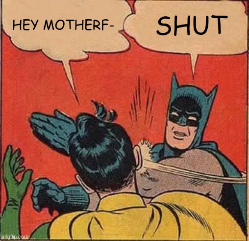 Batman Slapping Robin | HEY MOTHERF-; SHUT | image tagged in memes,batman slapping robin | made w/ Imgflip meme maker