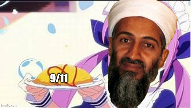 So, Hololive being AL-QAEDA?! | 9/11 | image tagged in minato aqua holding a plate,osama bin laden,9/11 | made w/ Imgflip meme maker