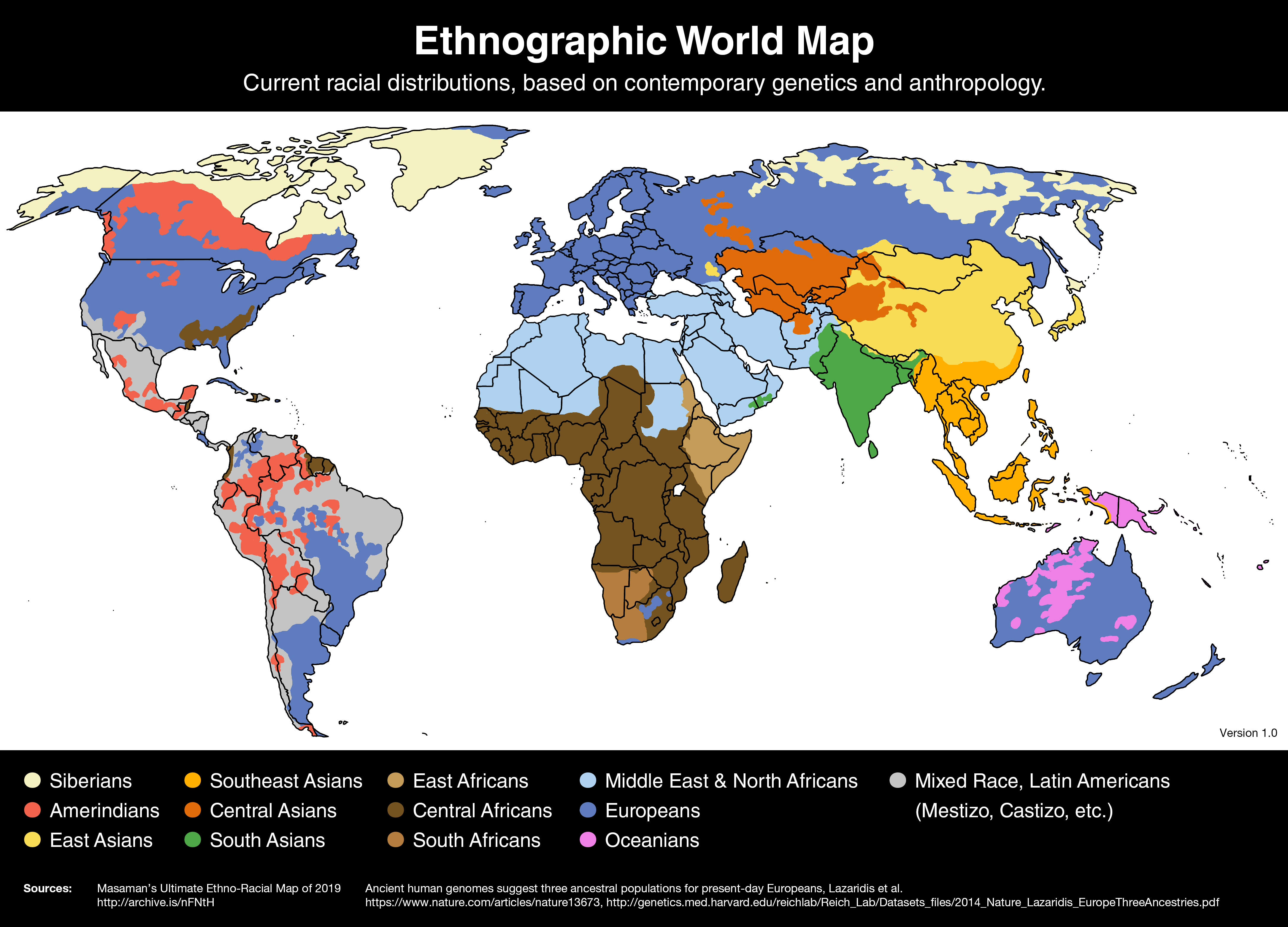 Ethnographic World Map Current Racial Distributions Based On Up To ...