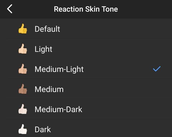 Reaction Skin Tone Default Light Medium-Light Medium Medium-Dark Dark