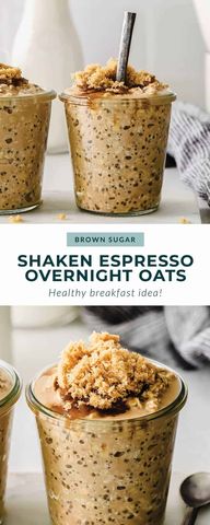 If you love Starbucks Brown Sugar Shaken Espresso, you are going to love these overnight oats! Theyre made with espresso, chia seeds, almond milk, and brown sugar.