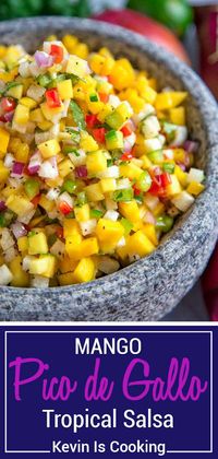 This south of the border, tropical influenced, Mango Pico de Gallo is a hit every time. Sweet and tangy pieces of mango mixed with diced peppers, jicama, red onion and cilantro all marinate in fresh lime juice, cumin and garlic.  #spon #salsa #mango #pico @KettleBrand