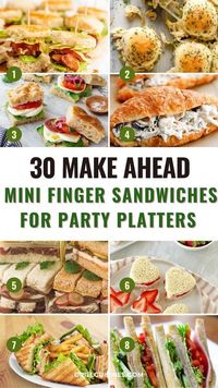 Elevate your party platters with these 30 make-ahead mini finger sandwiches! Perfect for any gathering, these bite-sized delights include classics like cucumber and cream cheese, savory ham and cheddar, and gourmet smoked salmon. Easy to prepare and delicious, these mini group sandwiches will impress your guests . Ideal for brunches, lunch, picnic, work, teas, crowd, or any celebration! 🥪🎉 #PartyFood, Paninis, Packed Sandwich Ideas,  Make Ahead Italian Sandwiches