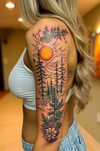 Woman Nature Sleeve Tattoo Ideas 39