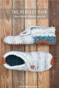 This free crochet slippers pattern will satisfy the modern minimalist in you while also making you feel like a gift giving hero. They make the perfect gift for teachers, new moms, a friend who is sick and anyone else you want to wrap up in a little bit of love. Free women's slipper pattern from MakeAndDoCrew.com.