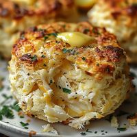 Crab Stuffed Cheddar Bay Biscuits with Lemon Butter