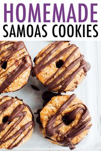 Healthy homemade Samoas made with only four ingredient: coconut, dates, chocolate chips and coconut oil. They're also vegan and gluten-free!