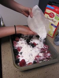 gotta try! Frozen berries, dry cake mix, and 1 can of sprite. 350 for  35 min, yummy cobbler and it's a weight watchers recipe- have made this a bunch of times and it's always awesome!!!!