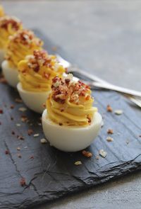 Authentic Suburban Gourmet: Deviled Eggs with Bacon Potato Chip Dust | Friday Night Bites