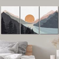 IDEA4WALL Mountain Range Sunlight Horizon Abstract Nature - 3 Piece Graphic Art on Canvas & Reviews | Wayfair