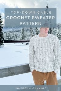 It's time to crochet the Winter Wonder Cable Sweater! This men's pullover pattern comes in sizes XS to 5X. Features include a two-stitch cable design & double crochet stitches for a textured finish. A video tutorial is included.