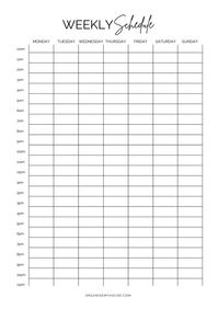 Really useful free printable hourly calendar in a 1 page template format that will work really well either on the wall or in your planner. Use this black and white pdf hourly printable schedule to track your week at a glance (24hrs a day).