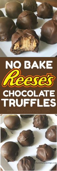 DELICIOUS No Bake Reese's Peanut Butter Cup Chocolate Truffles recipe! Add this to your dessert recipes board!