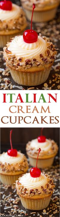 Italian Cream Cupcakes - these are truly DIVINE! Toasted coconut and pecans in…