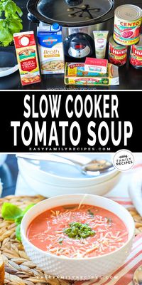 This is the BEST tomato basil soup! It is such an easy soup recipe because it is made in the crockpot! This creamy tomato soup only takes about 10 minutes of prep, then the slow cooker soup cooks all day for an easy dinner recipe! This kid friendly soup is one our whole family loves. Slow Cooker creamy tomato soup is on regular dinner rotation fall and winter! Serve this as an easy fall dinner with grilled cheese and a salad, or make it a cozy winter dinner to serve alongside a casserole.