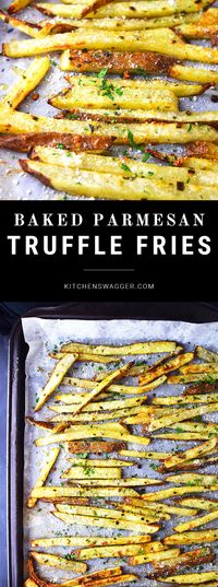 Crispy baked hand cut fries made with truffle oil, spices, and parmesan cheese.