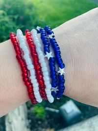 American Flag USA Bracelet Stack. Glass Beads With Plated Hematite Stars. Sold by Set of 3. Perfect for 4th of July and USA Olympic Parties. - Etsy