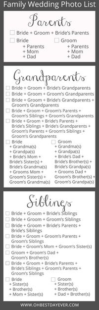 family wedding photo list