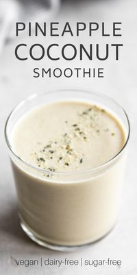 The pineapple coconut smoothie is made from a delicious combination of pineapple, coconut milk, hemp seeds, and coconut water. It's creamy, filling, and a refreshing way to kick off the day!