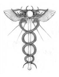 The Caduceus, Staff of Hermes; the ultimate healing is a fusion of the aspects of the self, beneath the divine True Will.