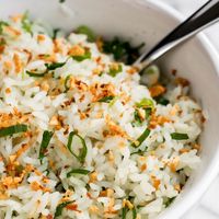 Coconut Rice with Crispy Ginger and Garlic - Cooks and Kid