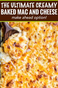 Rich and creamy homemade baked mac and cheese, filled with multiple layers of shredded cheeses, smothered in a smooth cheese sauce, and baked until bubbly and perfect!