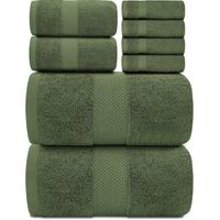 White Classic Luxury 100% Cotton 8 Piece Towel Set - 4x Washcloths, 2x Hand, and 2x Bath Towels - Sage