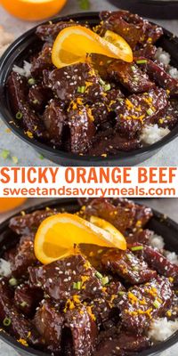 Sticky Orange Beef made in one pan in just 20 minutes, is full of flavor, made with fresh orange zest, orange juice, fresh ginger, and brown sugar.