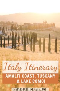 Looking to plan an epic italy itinerary?! This itinerary covers 2 weeks in Italy in beautiful areas like Rome, Amalfi Coast, Island of Capri, Tuscany, and Lake Como! I share all the detials about best train times, best tours, where to stay, best time to go, must-pack items, and so much more! Are you ready to plan your summer italian holiday? #summerinitaly #italytravel #visititaly #tuscany #positano #lakecomo #bellagiolakecomo #honeymoonitaly