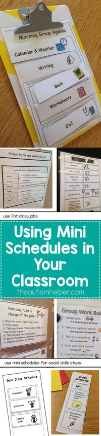 Time to highlight the importance of mini schedules in your classroom. They show embedded steps & routines, help increase independence, & are great for inclusion. Sold yet? From theautismhelper.com