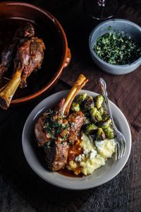 Sunday Dinner // Braised Lamb Shanks with Fresh Corn and Blue Cheese Polenta, Brussels Sprouts, and Classic Apple Pie | Katie at the Kitchen Door