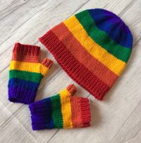 A personal favourite from my Etsy shop https://www.etsy.com/uk/listing/515359841/knitted-rainbow-hat-rainbow-fingerless