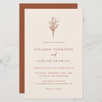 $1.37 | Boho Minimalist Floral Terracotta Wedding Invite #wedding invitation, wedding, terracotta wedding invitation, boho wedding invitation, floral wedding invitation, botanical, botanical wedding invitation, bouquet, boho wedding, vintage wedding invitation