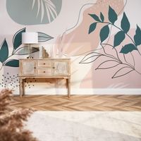 Boho Botanicals mural in pink & teal | I Love Wallpaper