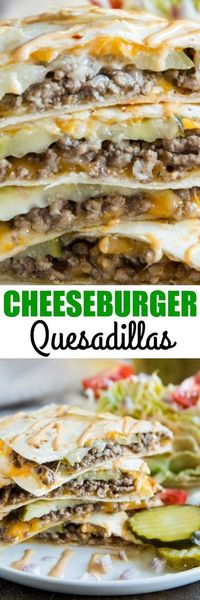 These quick and tasty Cheeseburger Quesadillas are so easy to make! Serve with a crispy wedge salad on the side and lots of special sauce for a full meal. via /culinaryhill/