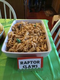 Raptor Claws- Ranch flavored Bugles with plastic Dinosaurs. Dinosaur Party - Jurassic World