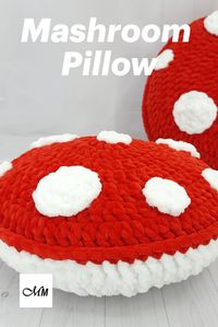 Mushroom Pillow, Crochet Throw Pillow, Plush Decorative Pillow, Round Red Pillow, Handmade Cushion, Soft Pillow, Mushroom Throw Pillow #MushroomPillow, #CrochetThrowPillow, #PlushDecorativePillow