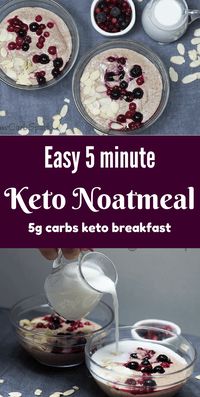 Easy Keto Noatmeal Recipe - I love having a bowl of keto oatmeal (also called keto noatmeal or low carb porridge) topped with fresh berries and almonds flakes for a perfect low carb breakfast. It's ready in 5 minutes and super easy to prepare. #ketobreakfast #oatmeal #sugarfree recipe @lowcarbspark