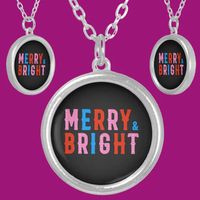 Merry & Bright, Merry Christmas Silver Plated Necklace | Zazzle