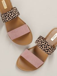 Leopard Double Band Flat Slide Sandals