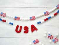 "Felt Ball Garland - 4th of July Felt Garland, Felt Garland, Red White and Blue Garland, USA, Independence Day Our wool felt ball garland is the perfect accent for birthday party decor, children's bedroom, kid's teepee, playhouse, playroom or holiday & home decor. Each felt ball measures approximately 1\" and is strung on twine. Because we love the fullness and look of all the balls strung side by side, we have designed them this way. Additional twine is left for each ball to be easily moved