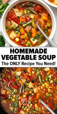 This easy vegetable soup recipe is packed with flavor and healthy vegetables. It's the perfect light dinner for fall and winter soup season!