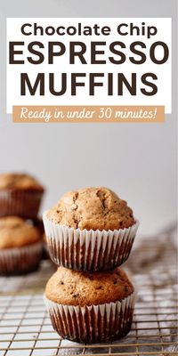 These moist mocha chocolate chip muffins are super simple to make and have a light and fluffy texture thanks to a secret ingredient. Perfect as breakfast muffins, these easy coffee muffins with chocolate chips are delightful | Mocha Muffins recipe | Espresso chip muffins | Cappuccino muffins