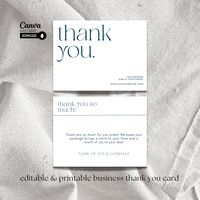 Create your own unique Printable Thank You Card with this EDITABLE Small Business Thank You Card Printable. This Thank You Packaging Insert is perfect for any marketplace and any business niche. Build your brand profile with modern marketing templates. Also, build your customer base. When you get a sale, say thank you to your customer. The little details matter, and sending a modern thank you card and package insert brings your brand experience to a whole new level. Encourage repeat sales with a