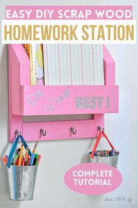 An easy DIY kid's homework station made from scrap wood. Help your kids stay organized this school year with this simple woodworking project. Customize it for your child! Full step-by-step tutorial to build your own! #anikasdiylife