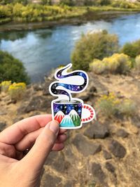 Excited to share this item from my #etsy shop: Mountain Coffee Sticker- Die cut coffee sticker, die cut mountain sticker, pnw sticker, camping sticker, camping art