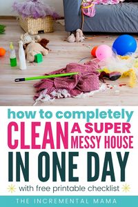 Sick of your messy house? Learn how to clean your messy house FAST. From disgusting mess, to clean and relaxing in just one day. Plus a free printable house cleaning checklist and useful cleaning tips and hacks to KEEP your house clean!