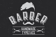 - BARBER FONT

Vintage Barber Label Font.

Fine typeface. With sample label design. In archive you will find sample vector EPS files and font files (OTF and WOFF).