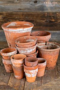 Collection of 32 rustic reclaimed clay pots