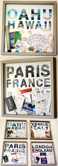 A fun way to display travel keepsakes - I can do this with my plane tickets and subway tickets from Italy!                                                                                                                                                      More